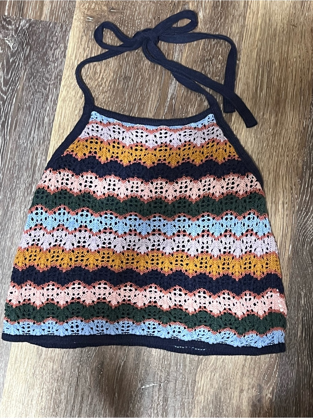 AE Navy Multicolor Crochet Halter Tank Top